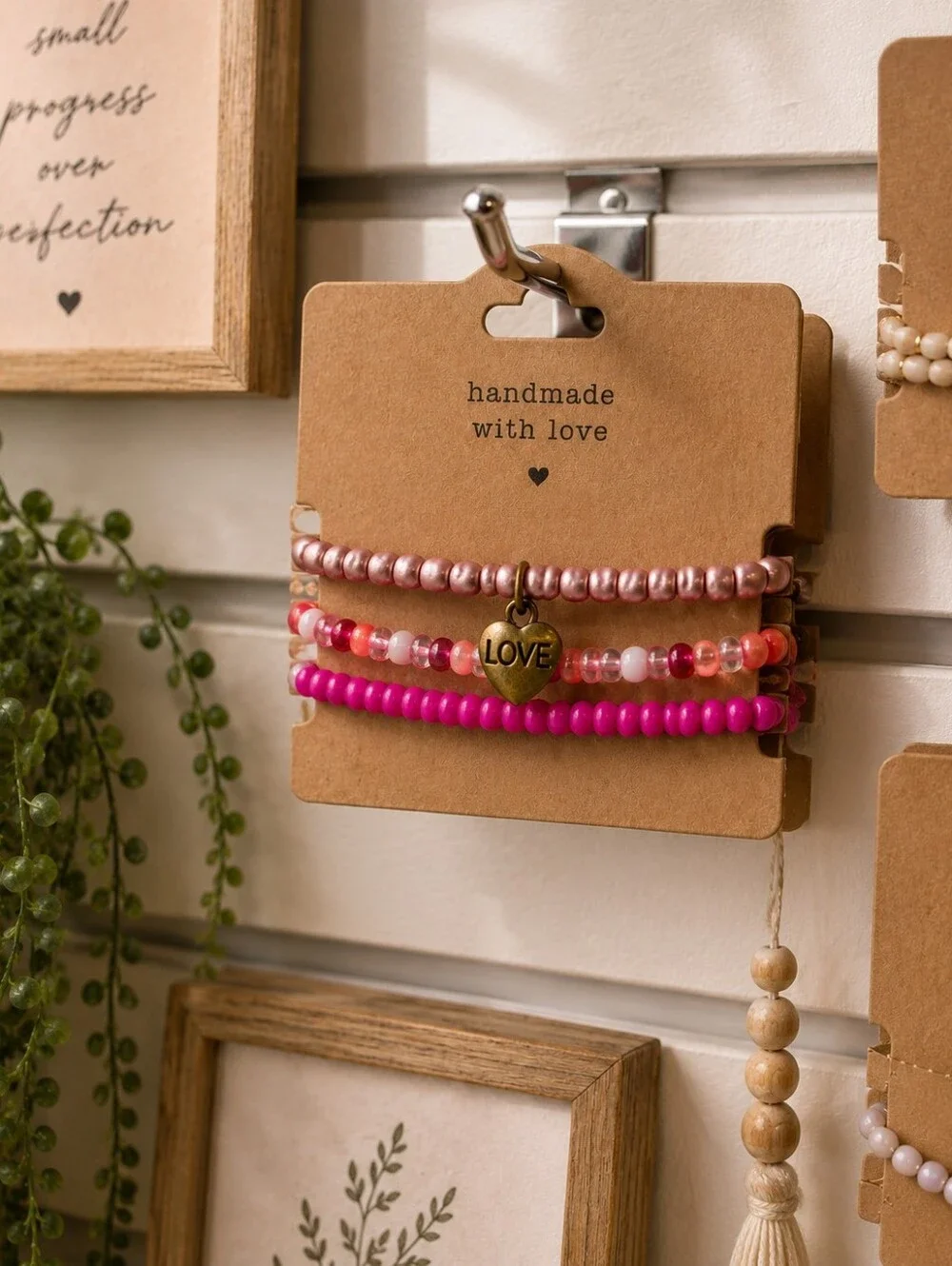 Pink Beaded Bracelet Set | Handmade 3-Piece Stretch Bracelet Stack | Hot Pink, R